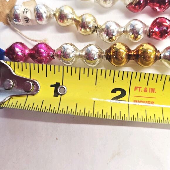 Vintage Double Bead Mercury Glass Christmas Tree Garland 100" Red Gold Silver - Picture 9 of 12